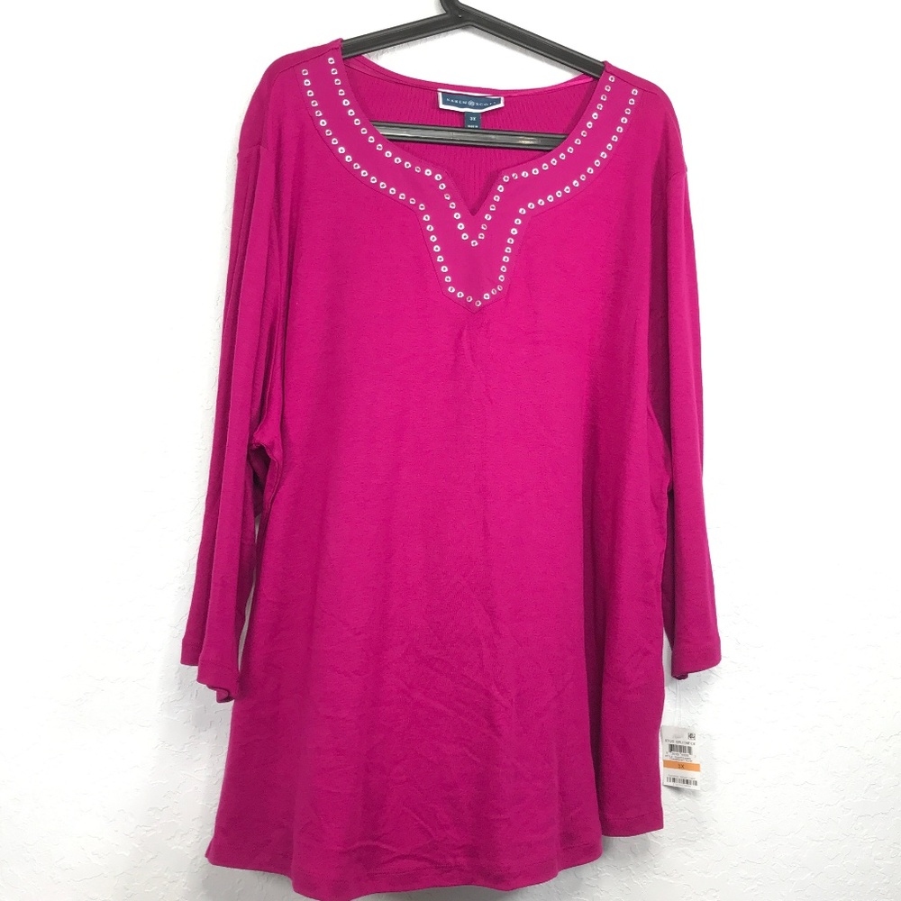 Karen Scott Plus Size 3/4 Sleeve Top V Neck